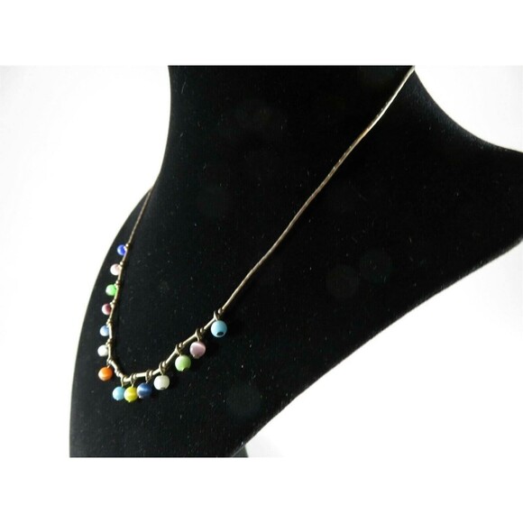 16" TL Sterling Silver Boho Bead & Multicolored Ball Enhancer Choker Necklace - Picture 2 of 9
